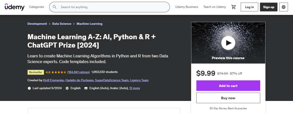 3. Machine Learning A-Z: Hands-On Python & R In Data Science (Udemy)